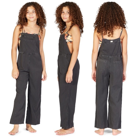 Billabong Kid’s Wild Length Overalls Washed Black Large - Picture 1 of 6